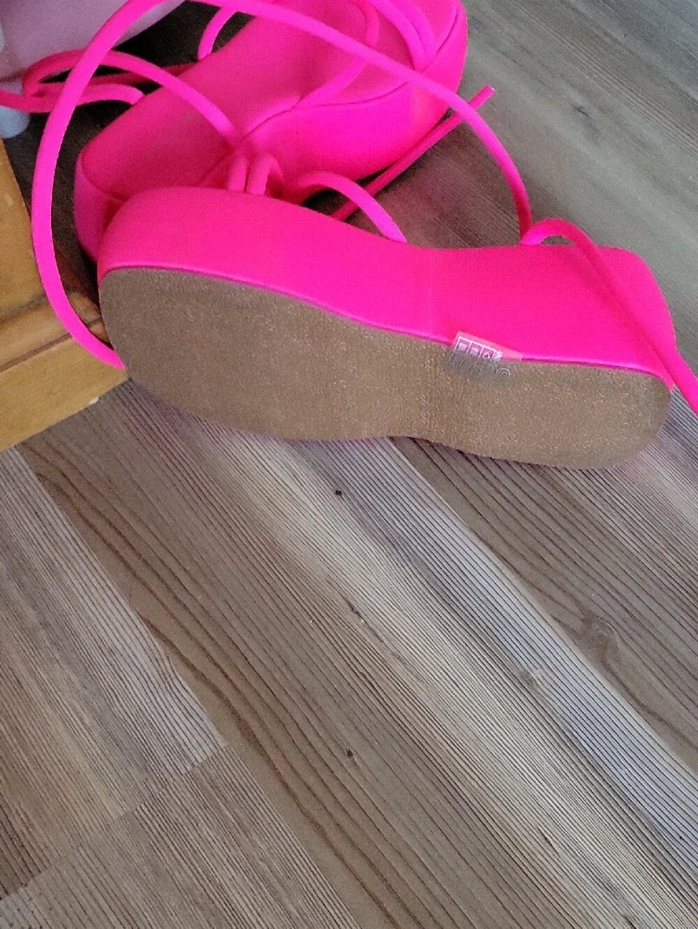 Dolls Kill Neon Pink Strappy Platform Lace-Up Sandals